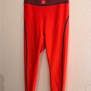ALO Yoga Red Leggings with Black Stripe Waistband